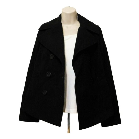 Old Navy Pea Coat S Black Jacket Double Breasted Long Sleeve Lined Wool Blend - Picture 3 of 8